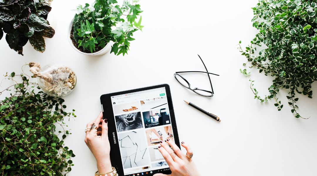Person researching on tablet